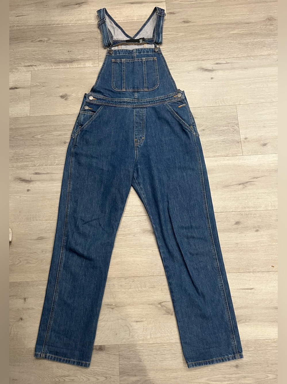 American Apparel Blue Denim Overalls with Contrast Stitching